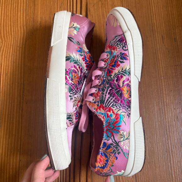 Superga pink floral colorful satin low top lace sneakers SIZE 10 - Picture 7 of 8